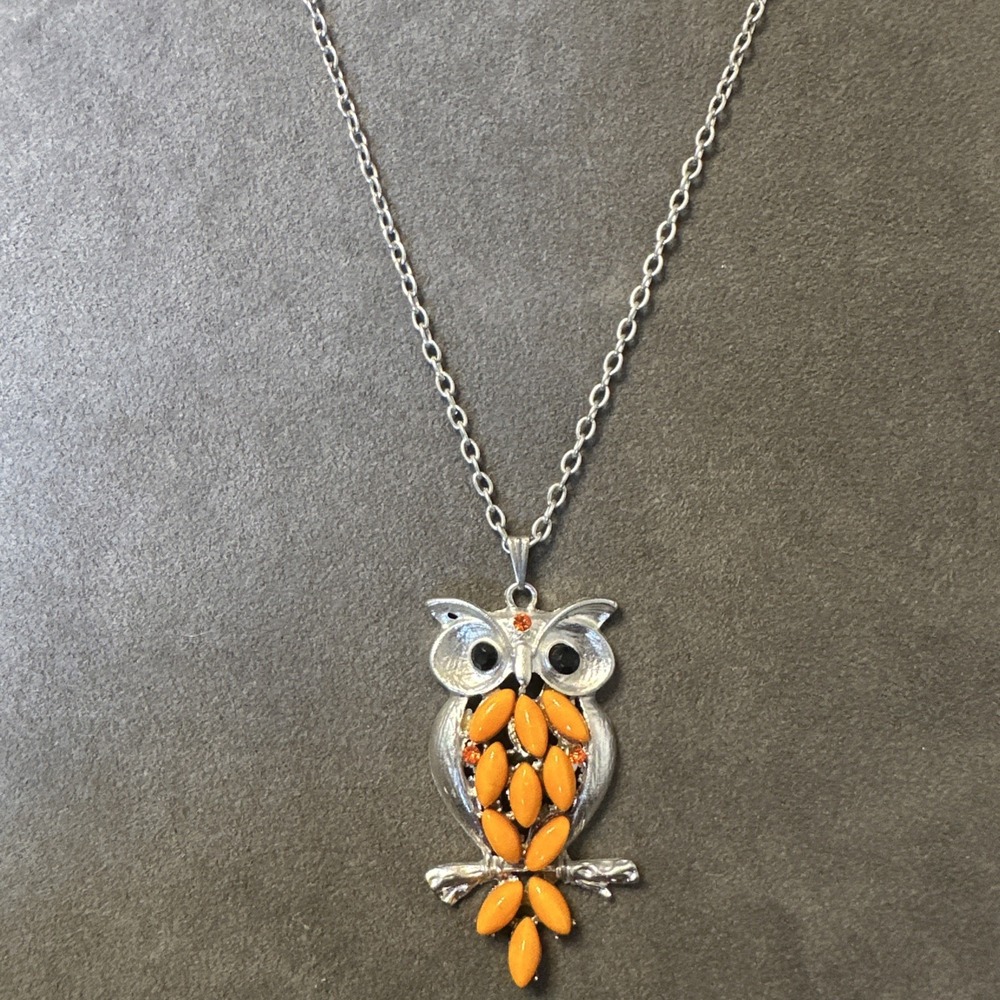 Bejeweled Wise Owl‎ Pendant on 32" Silver Toned Chain